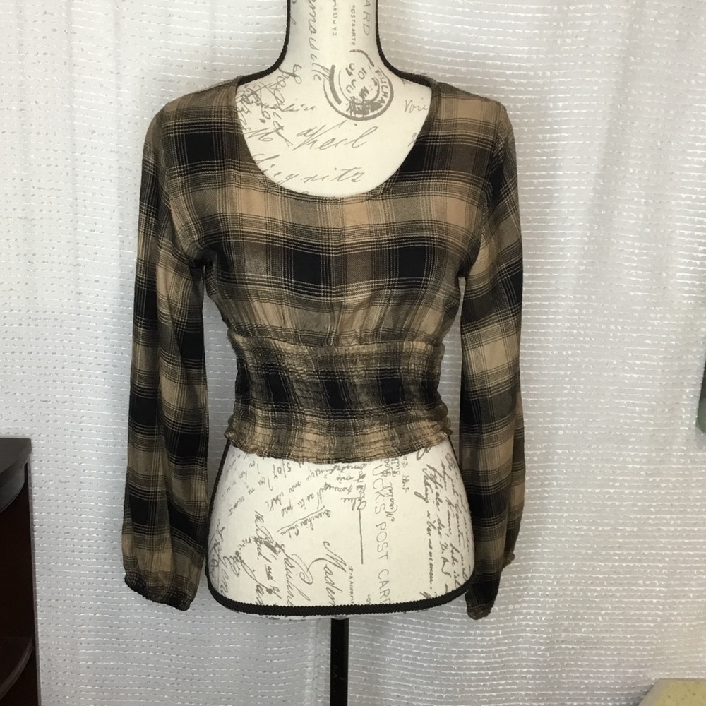 Sim & Sam Plaid Long Sleeve Crop Top Shirt New with tag!